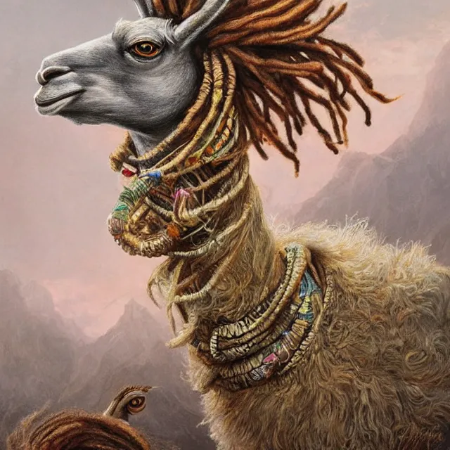 Image similar to llama with dreadlocks, by mandy jurgens, ernst haeckel, james jean. scifi