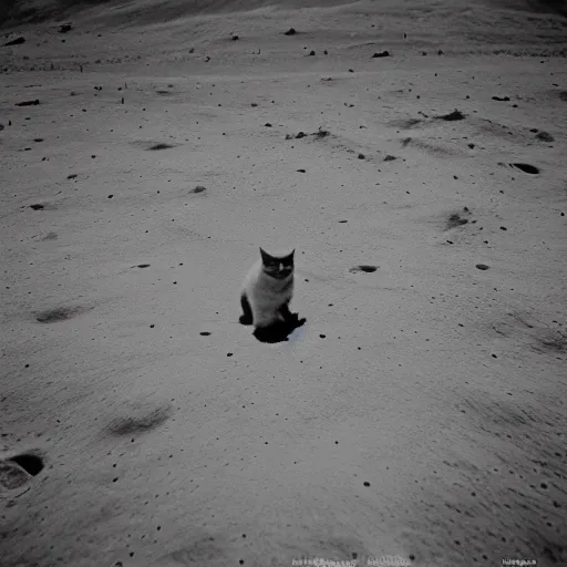 Image similar to A photo of a cat's first step on the Moon, 1969, old camera