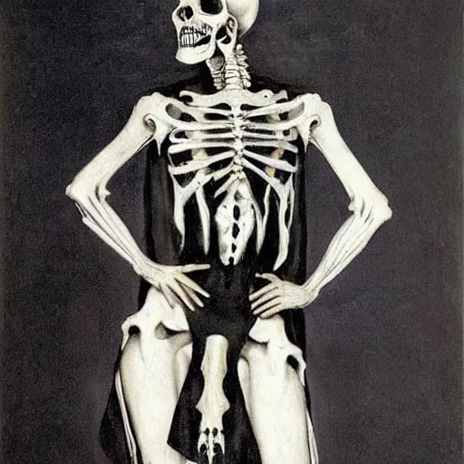 Image similar to scrawny teenage girl with short black hair and black irises. black and white skull facepaint. pointed face. black robes, corset of rib bones, bone ear piercings. femme-androgynous. surrounded by skeletons. skulls in hands, black white and light blue color scheme, baroque, by Michelangelo, high detail