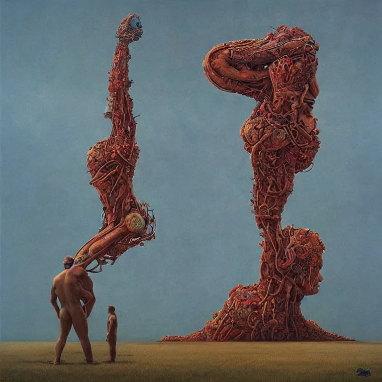Image similar to Painting, Creative Design, album cover art, Biopunk, human mind, surrealist, by Zdzisław Beksiński and storm thorgerson