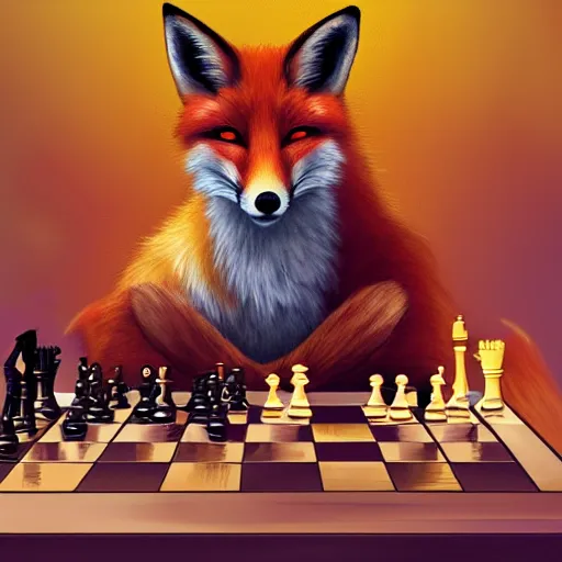 Image similar to A fox playing chess, trending on FurAffinity, energetic, dynamic, digital art, highly detailed, FurAffinity, high quality, digital fantasy art, FurAffinity, favorite, character art