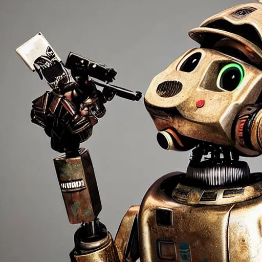 Image similar to chappie the robot, smoking a blunt