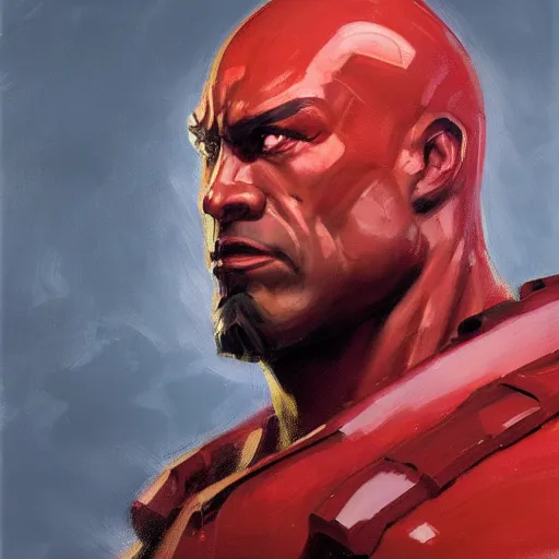 Image similar to greg manchess portrait painting of fully armored red lights the foundation aka dwayne the rock as overwatch character, medium shot, asymmetrical, profile picture, organic painting, sunny day, matte painting, bold shapes, hard edges, street art, trending on artstation, by huang guangjian, gil elvgren, ruan jia, greg rutkowski, gaston bussiere