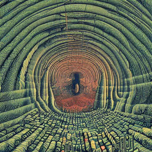 Prompt: a illustration of an architectural plan view of a labyrinth of the deforestation in amazona crisis, by kilian eng