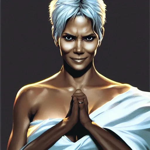 Prompt: halle berry as storm, by artgerm, greg rutkowski, james gurney, alex ross