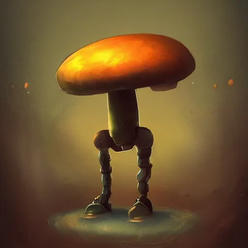 Image similar to mushroom robot in the style of greg rutkowski