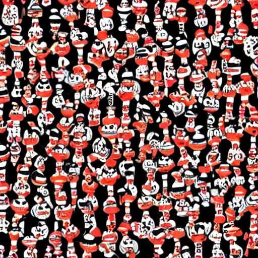 Prompt: where is waldo but everyone is waldo