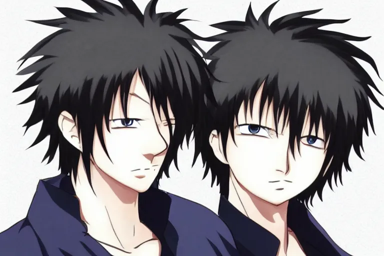 Image similar to A cold handsome young man，Black short hair like a hedgehog, blue pupil, Hijikata Toushirou of Gintama,Kyoto Animation,Doujin,Popular on Pixiv