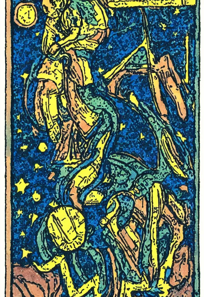 Prompt: Yann LeCun illustrated on the Rider–Waite tarot.