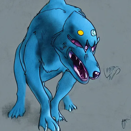 Prompt: the predator hunting a blue dog with large paws, digital art from tumblr
