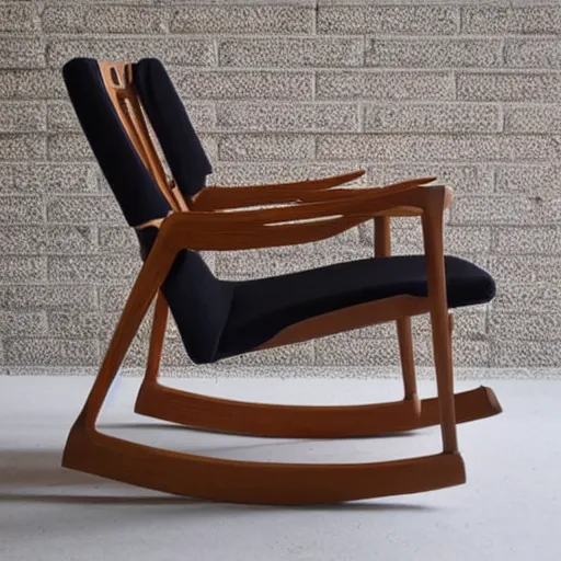 Prompt: a beautiful modern light wood rocking chair | detailed furniture | handmade minimalistic chair / dining chair / modern / mid century modern / hardwood / lounge