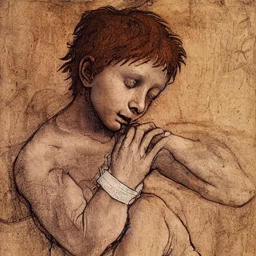 Prompt: Peter pan dying by Leonardo DaVinci,highly detailed ,smooth