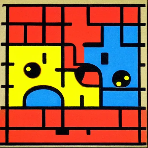 Prompt: pac - man - maze!!!!!!! painting by mondrian