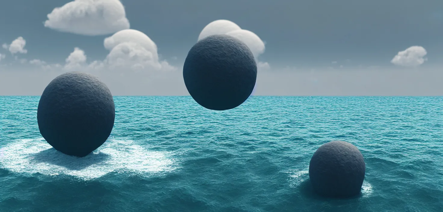 Image similar to a computer generated image of a giant object floating in the ocean, a 3 d render by beeple, featured on polycount, nuclear art, rendered in cinema 4 d, octane render, rendered in unreal engine