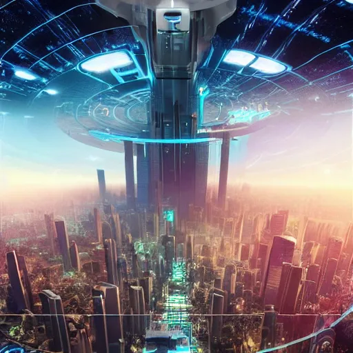 Prompt: a futuristic city is a place where technology has advanced to a point where people have access to everything they need. there are no longer any natural boundaries between humans and machines. people live their lives in virtual reality, and interact with each other via holograms. ultrarealistic 1 5 0 mpx