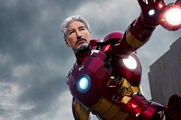 Prompt: richard gere is iron man, epic scene from marvel movie