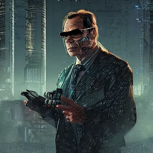 Image similar to cyberpunk impossible very strange portrait of tommy lee jones