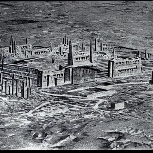 Prompt: photo of ancient alien city taken by the 1 9 3 3 miskatonic university expedition to antarctica