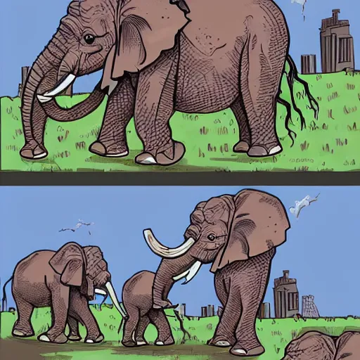 Image similar to giant zombie elephants destroying a city