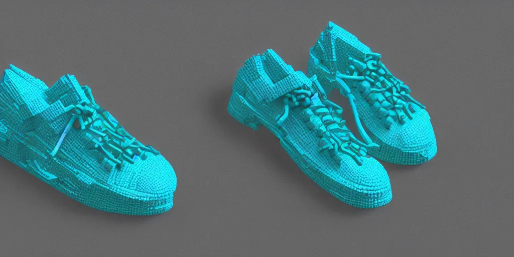 Prompt: sneaker made out of lego, teal color, steampunk, sculpture, cinema 4 d, octane render, rack focus