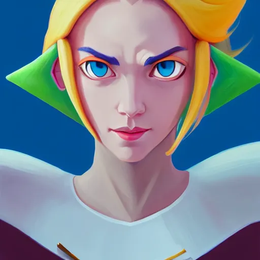 Prompt: portrait of a female Link from legend of Zelda, face, asymmetrical, profile picture, Organic Painting, sunny day, Matte Painting, bold shapes, hard edges, street art, trending on artstation, by Lois van Baarle and Gil Elvgren and Sachin Teng