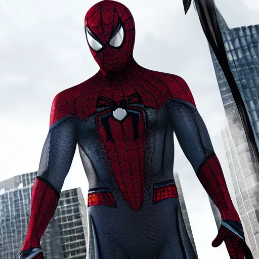 Image similar to black spider - man suit with white web lining, cinematic, volumetric lighting, realistic, hyperdetailed, photorealistic, photograph