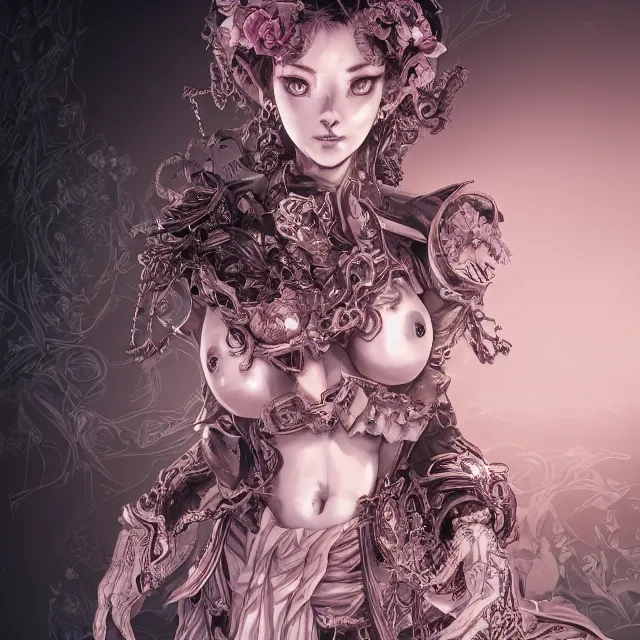 Prompt: the portrait of chaotic evil female necromancer as absurdly beautiful, gorgeous, elegant, sophisticated young gravure idol, an ultrafine hyperdetailed illustration by kim jung gi, irakli nadar, intricate linework, bright colors, octopath traveler, final fantasy, unreal engine 5 highly rendered, global illumination, radiant light, detailed and intricate environment