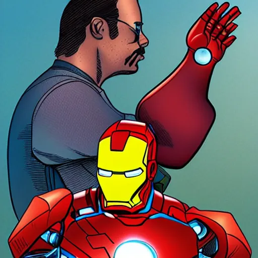 Image similar to iron man and howard the duck, various digital art