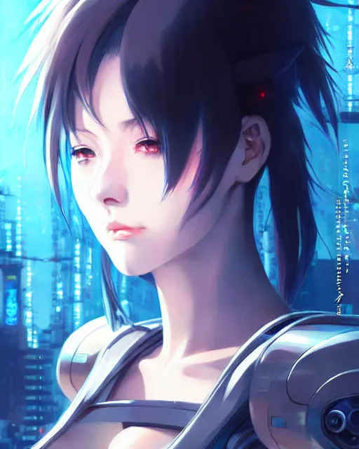 Image similar to portrait Anime Girl in mecha armor in night tokyo Sharp fine face pretty face, realistic shaded Perfect face, fine details. Anime. cyberpunk realistic shaded lighting by katsuhiro otomo ghost-in-the-shell, magali villeneuve, artgerm, rutkowski Jeremy Lipkin and Giuseppe Dangelico Pino and Michael Garmash and Rob Rey