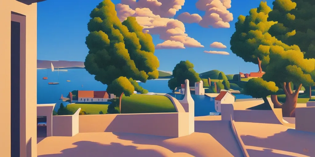 Image similar to dreaming of france, blue sky, summer evening, kenton nelson