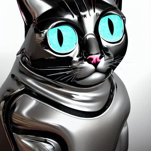 Image similar to chrome cat, glossy, metallic, neon, symmetrical, tribal patterns, realistic, unreal engine, octane, redshift, artstation, behance