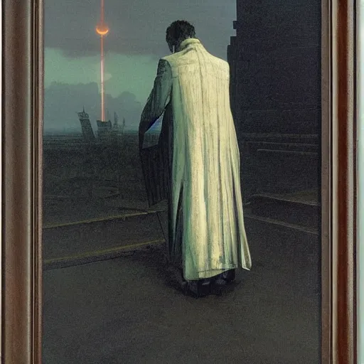 Prompt: neuromancer, painted by caspar david friedrich