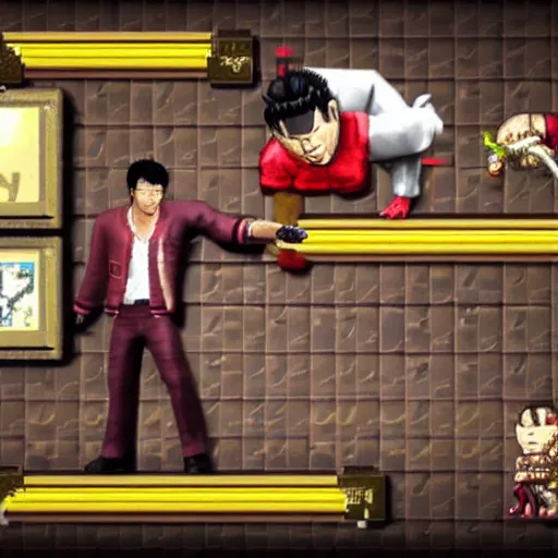 Image similar to in-game screenshot of kiryu kazuma from yakuza in the video game spelunky 2