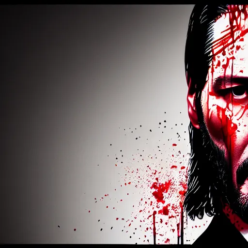 Image similar to john wick blood splattered, ( sony a 7 r iv, symmetric balance, polarizing filter, photolab, lightroom, 4 k, dolby vision, photography awardm, voque, perfect face )