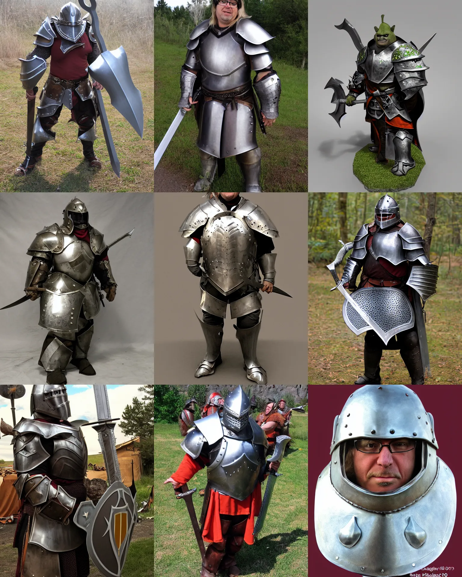 Prompt: ron pelrman as ogre paladin, helmet, plate armor, sword, dnd style