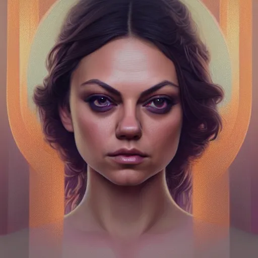 Image similar to symmetry portrait of mila kunis princess, forest background, intricate, elegant, highly detailed, digital painting, artstation, concept art, smooth, sharp focus, illustration, art by artgerm and greg rutkowski and fra angelico and alphons mucha