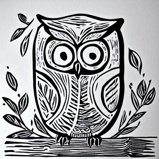 Prompt: linocut owl,