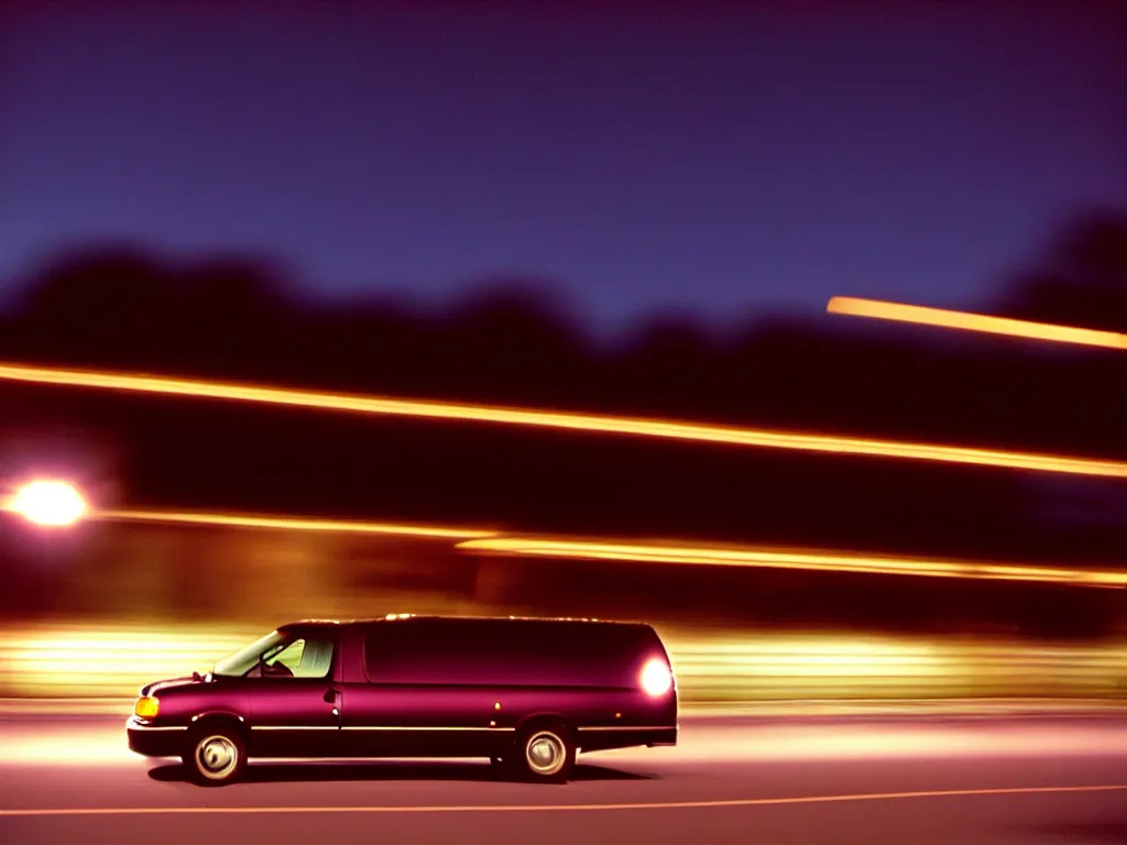 Image similar to A photograph of a 1999 Maroon Chevrolet Express driving on highway 411 in Perth, Ontario at night at 22:20, photograph taken in 2009 on a nokia flip phone