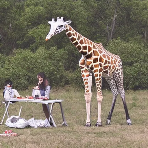 Image similar to robot - giraffes, having a picnic