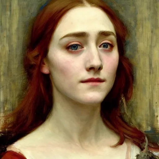 Prompt: a true-to-life portrait of Saoirse Ronan painted by John WilliamWaterhouse