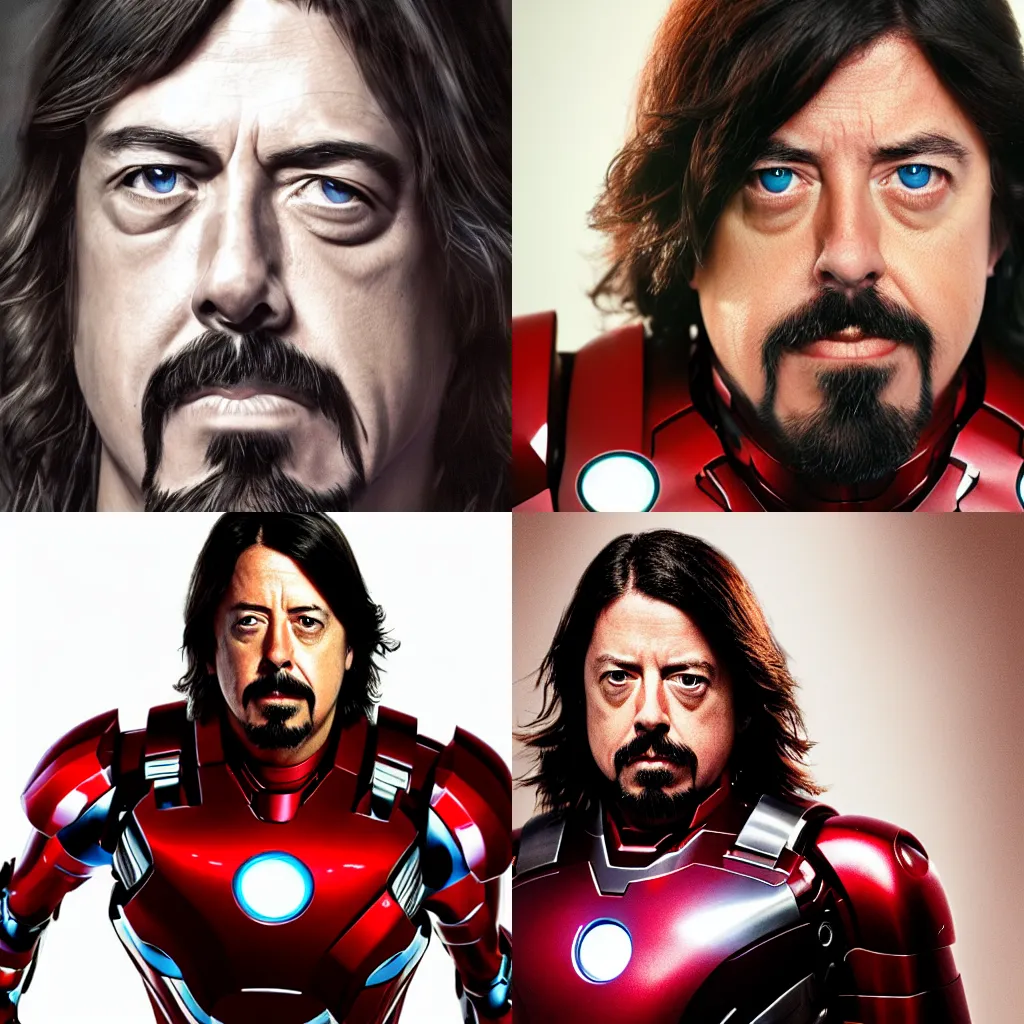 Prompt: Dave Grohl as ironman, ultra realistic, high definition portrait photograph