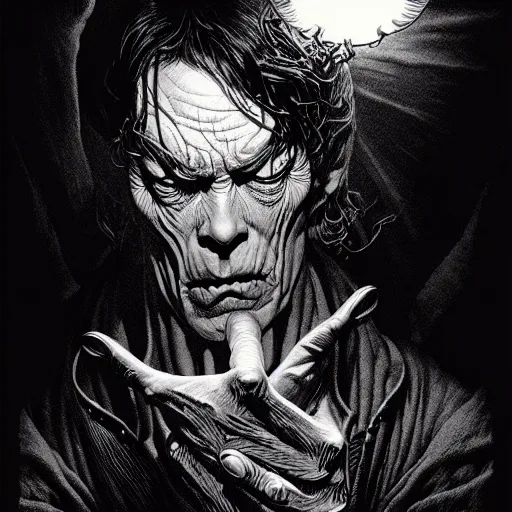 Prompt: medium portrait dark light, by bernie wrightson and killian eng and joe fenton, inspired by stephen king fiction, etching, fine, sharp high detail,