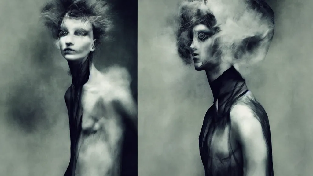 Prompt: eerie atmospheric vogue fashion photography by paolo roversi