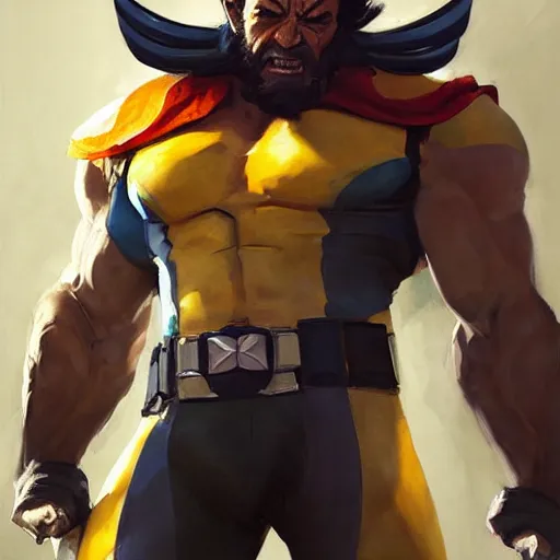 Image similar to Greg Manchess portrait painting of Wolverine as Overwatch character, medium shot, asymmetrical, profile picture, Organic Painting, sunny day, Matte Painting, bold shapes, hard edges, street art, trending on artstation, by Huang Guangjian and Gil Elvgren and Sachin Teng