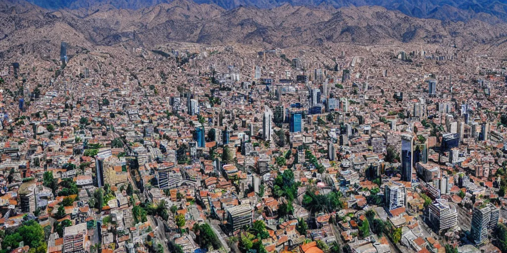 Image similar to santiago de chile, overhead drone shot