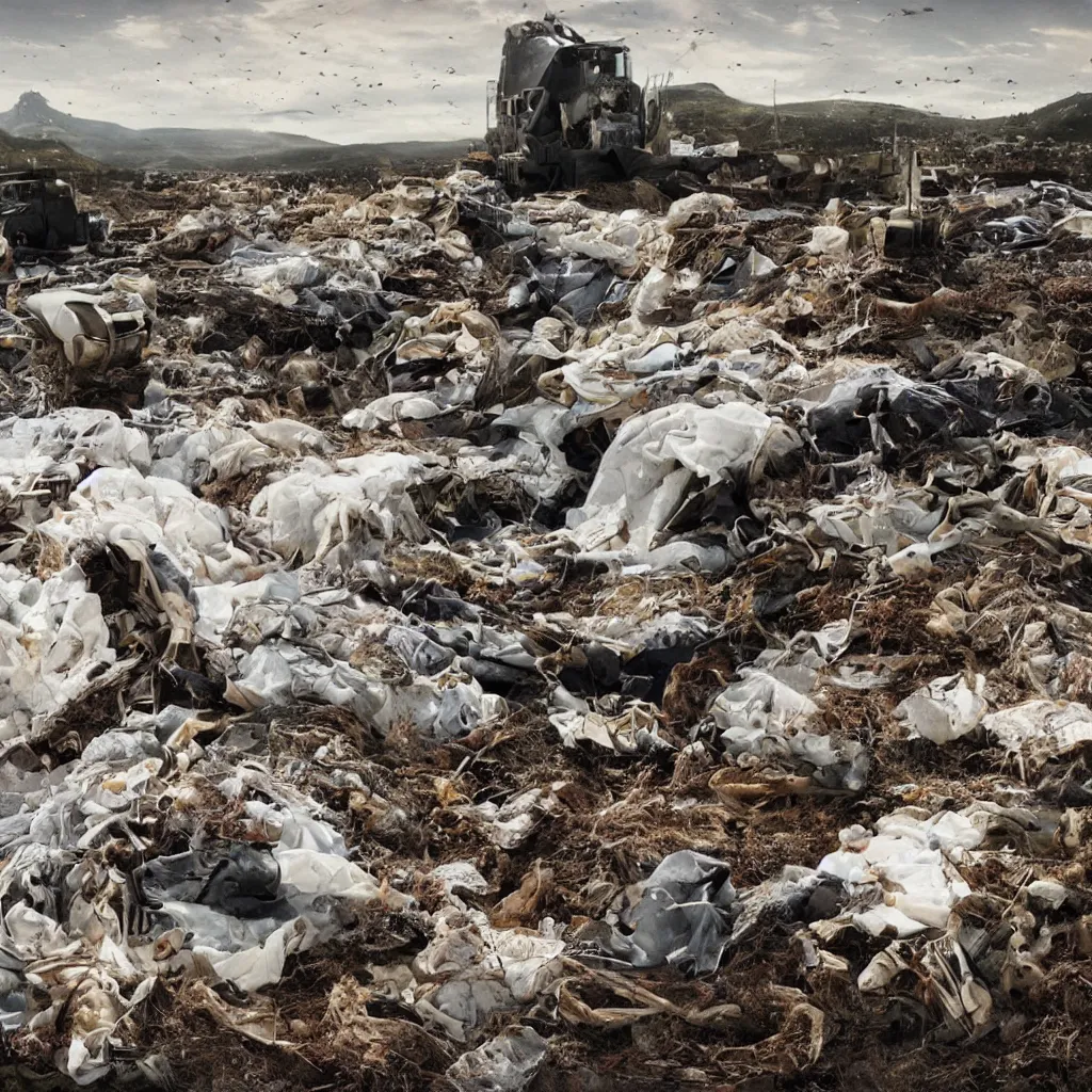 Image similar to future remains in a dump in the style of Matthew Barney