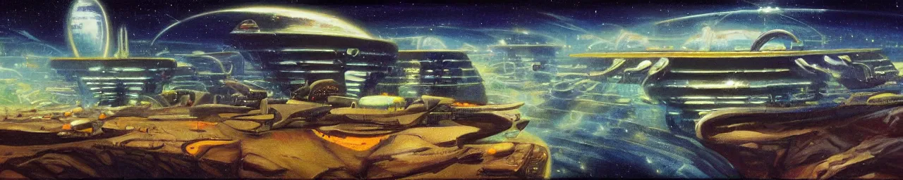 Prompt: retro sci-fi painting of an alien city