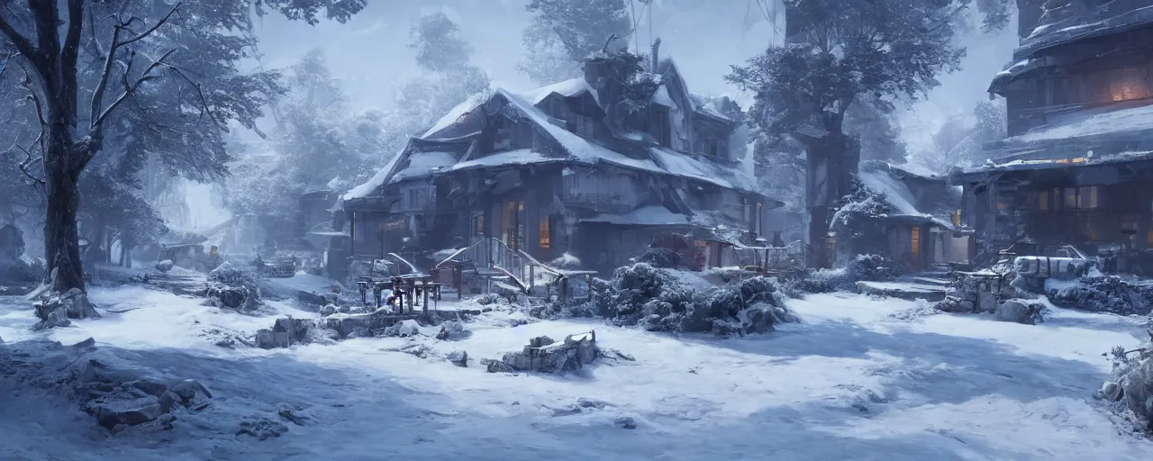 Image similar to a perfect home for winters, 8 k uhd, unreal engine, octane render in the artstyle of finnian macmanus, john park and greg rutkowski
