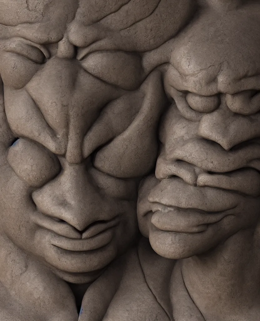 Image similar to ancient japanese, oni iron statue, bust portrait body, kamakura period, hyper realistic, texture details, high fidelity, like arsen asyrankulov, octane render,