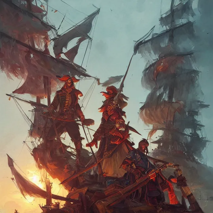 Image similar to pirate captain d & d, d & d style, trending on artstation, intricate, highly detailed, vivid painting, colorful, art by greg rutkowski